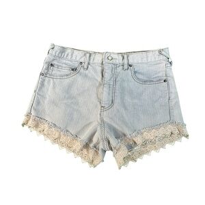 Free People Womens Shorts 28 Blue White Stripe Lace Hem Denim Festival Boho